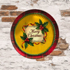 TRAY RED PLAID PLASTIC ROUND Decoupaged Hand Painted Upcycled Repurposed MERRY CHRISTMAS YELLOW BACKGROUND Home Decor Christmas Wall Art Shelf Sitter Gift - JAMsCraftCloset
