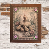 Vintage Wood Frame Decoupaged on Glass - Hen With Chicks Buttons - Shelf Sitter Handmade Country Farm Decor Wall Art Gift - JAMsCraftCloset