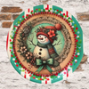 TRAY RED AQUA TEAL PLASTIC ROUND Decoupaged Hand Painted Upcycled Repurposed Wall Art SNOWMAN Home Decor Christmas Wall Art Shelf Sitter Gift - JAMsCraftCloset