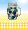 Mugs Mason Jar Hand Painted HAPPY DOTS Navy Teal Yellow Drinkware Barware Kitchen Decor Summer Gift Idea Unique One of a Kind - JAMsCraftCloset