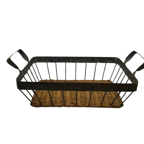 Basket Rectangle Metal Wire Vintage With Woven Wicker Bottom Storage Serving Gift Kitchen Decor Bathroom Decor Country Home Decor Wonderful Gift Idea Cottage Chic - JAMsCraftCloset