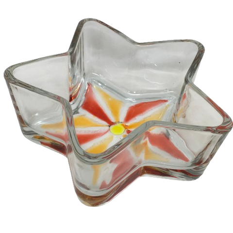 Candy Dish STAR Shaped Container Hand Painted Glass Red and Orange Accents Candy Dish Serving Dish Gift