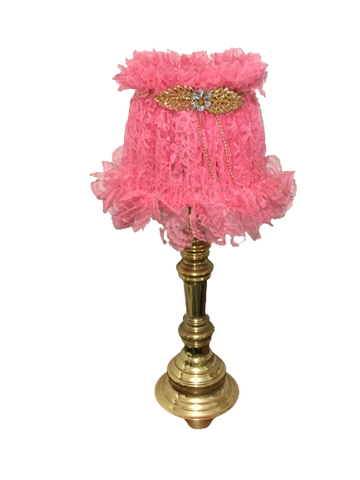 Rag Lampshade Small Handmade Girlie Princess HOT PINK LACE With GOLD BLING Cottage Chic Lighting Bedroom Home Decor Gift Idea - JAMsCraftCloset