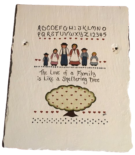Antique Roof Slate Hand Painted THE LOVE OF A FAMILY IS LIKE A SHELTERING TREE Unique Country Farmhouse Wall Art Amish/Pilgrims Gift