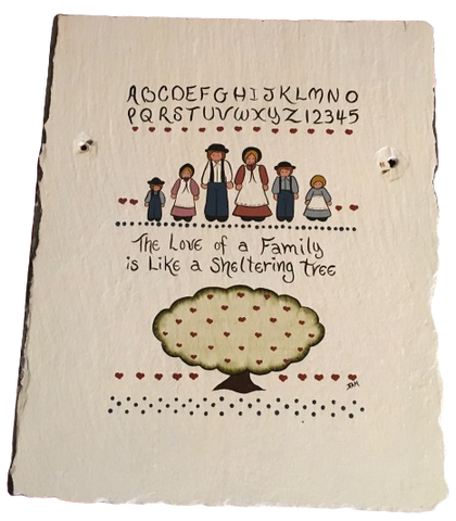 Antique Roof Slate Hand Painted THE LOVE OF A FAMILY IS LIKE A SHELTERING TREE Unique Country Farmhouse Wall Art Amish/Pilgrims Gift - JAMsCraftCloset