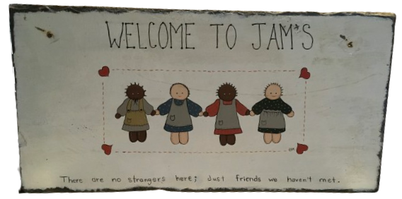 Antique Roof Slate and Vintage Hand Painted WELCOME TO JAM'S Unique Country Farmhouse Home Decor Wall Art Jam and Jelly Business Welcome Sign Family Gift - JAMsCraftCloset