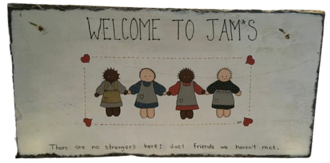 Antique Roof Slate and Vintage Hand Painted WELCOME TO JAM'S Unique Country Farmhouse Home Decor Wall Art Jam and Jelly Business Welcome Sign Family Gift