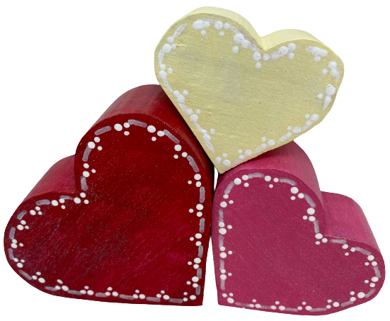 HEARTS SET 4 Chunky Wooden Hand Painted Handmade Sparkly Love Valentine's Day Decoration Home Decor Holiday Set of 3- JAMsCraftCloset
