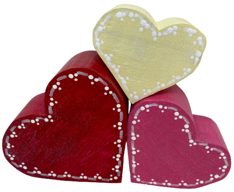 HEARTS SET 4 Chunky Wooden Hand Painted Handmade Sparkly Love Valentine's Day Decoration Home Decor Holiday Set of 3- JAMsCraftCloset