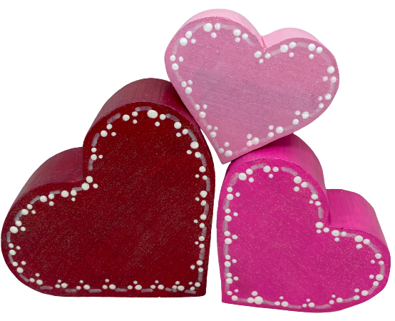 HEARTS SET 3 Chunky Wooden Hand Painted Handmade Sparkly Love Valentine's Day Decoration Home Decor Holiday Set of 3- JAMsCraftCloset