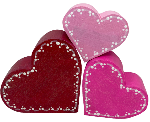 HEARTS SET 3 Chunky Wooden Hand Painted Handmade Sparkly Love Valentine's Day Decoration Home Decor Holiday Set of 3- JAMsCraftCloset