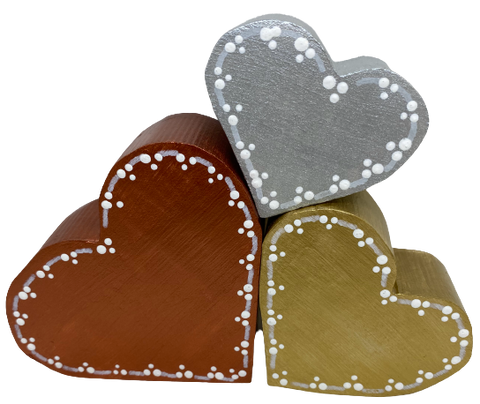 HEARTS SET 2 Chunky Wooden Hand Painted Handmade Sparkly Love Valentine's Day Decoration Home Decor Holiday Set of 3- JAMsCraftCloset