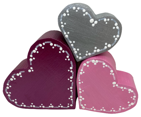 HEARTS SET 1 Chunky Wooden Hand Painted Handmade Sparkly Love Valentine's Day Decoration Home Decor Holiday Set of 3- JAMsCraftCloset