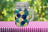 Mugs Mason Jar Hand Painted HAPPY DOTS Navy Teal Yellow Drinkware Barware Kitchen Decor Summer Gift Idea Unique One of a Kind - JAMsCraftCloset