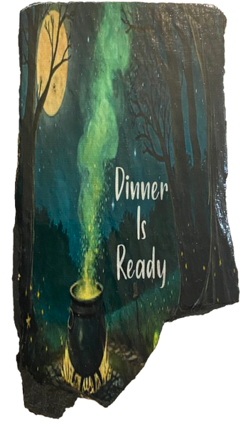 Antique West Virginia Roof Slate Decoupaged 9 Dinner Is Ready - Pot Cooking Handmade Wall Art Unique Halloween Holiday Decoration Home Decor Gift {{ JAMsCraftCloset }}