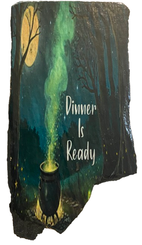 Antique West Virginia Roof Slate Decoupaged 9 Dinner Is Ready - Pot Cooking Handmade Wall Art Unique Halloween Holiday Decoration Home Decor Gift {{ JAMsCraftCloset }}