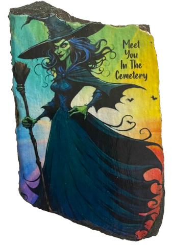 Antique West Virginia Roof Slate Decoupaged 2 Meet You In The Cemetery Handmade Wall Art Unique Halloween Holiday Decoration Home Decor Gift {{ JAMsCraftCloset }}
