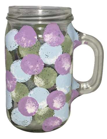 Mugs Mason Jar Hand Painted HAPPY DOTS Green Blue Lilac Summer Gift Idea Unique One of a Kind Drinkware Barware Kitchen Decor Country Cottage Chic - JAMsCraftCloset