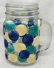 Mugs Mason Jar Hand Painted HAPPY DOTS Navy Teal Yellow Drinkware Barware Kitchen Decor Summer Gift Idea Unique One of a Kind {{ JAMsCraftCloset }}