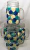 Mugs Mason Jar Hand Painted HAPPY DOTS Navy Teal Yellow Drinkware Barware Kitchen Decor Summer Gift Idea Unique One of a Kind - JAMsCraftCloset