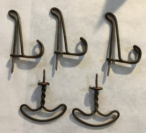 Vintage Bronze Metal Highly Patinia Wire Coat Hook or Hat Double Hook Screw In Wood Farmhouse Country Hardware Crafting 1930s to 1950s - JAMsCraftCloset