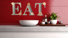 Hand Painted Fiberboard Letters Dusty Blue With Tan and Cream Floral Accents EAT Decorative Wall Art Kitchen Dining Room Decor Set of 3 Gift Idea - JAMsCraftCloset