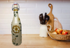 GLASS BOTTLE Tan With Wire Cork Decoupaged YELLOW 3-D Flowers Shelf Sitter Home Decor Country Farmhouse Decor Wedding Decor Gift Idea - JAMsCraftCloset