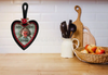 CAST IRON HEART SHAPED Frying Pan Skillet MINI Black KISS THE COOK Farmhouse Country KITCHEN Wall Art Decoupaged Repurposed Upcycled Gift Idea Crafters Delight - JAMsCraftCloset