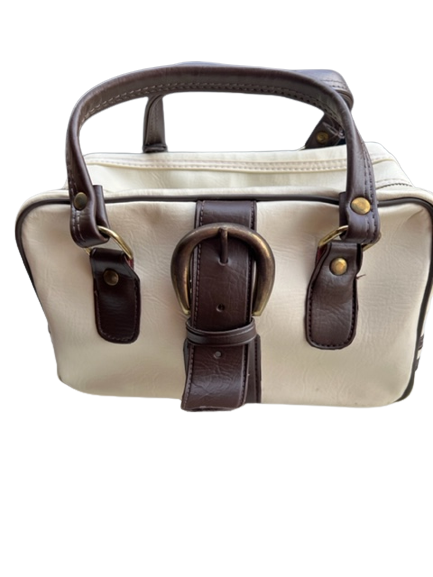 Purse OFF WHITE Hand Bag Handbag Type/Style With Brown Trim Vintage (1960s to 1970s) 