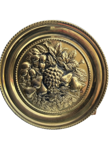 Round Vintage Brass Fruit Wall Art Embossed Collectible (1960s-1970s) or Before - JAMsCraftCloset
