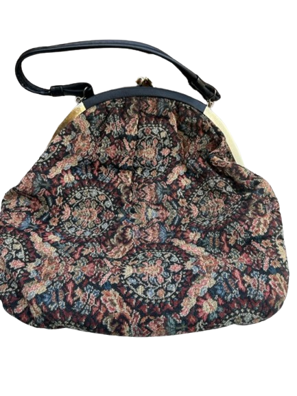 Purse Black Floral Tapestry Fabric  Hobo Type/Style Vintage (1960s to 1970s) With Shoulder Strap - JAMsCraftCloset