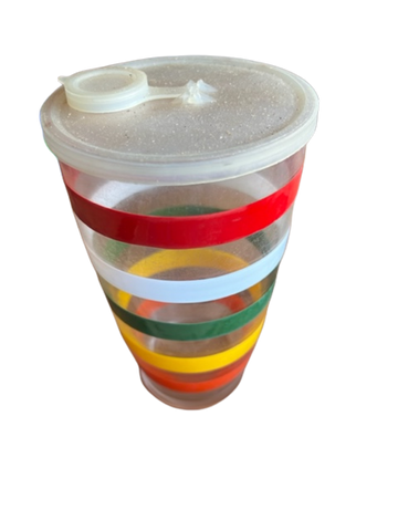 RARE Vintage Large Libby's Rainbow Striped Glass With Plastic Lid Bar Mixer Retro 28 Oz Collectible - JAMsCraftCloset
