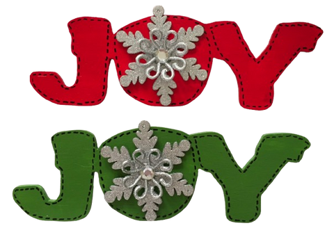 JOY Red and Green With Bling Snowflake Wooden Primitive Hand Painted Handmade Christmas Winter Decoration Home Decor Holiday &nbsp;- JAMsCraftCloset