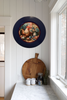 PLATE CHARGER NAVY BLUE PLASTIC ROUND DECOUPAGED Upcycled Repurposed Wall Art or Shelf Sitter HEN WITH EGGS 4TH OF JULY Decor Kitchen Decor Home Decor Wall Art Gift WEDDING - JAMsCraftCloset