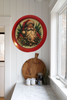 TRAY RED METAL ROUND Decoupaged Hand Painted Upcycled Repurposed Wall Art SANTA FACE - I STILL BELIEVE With Bling Home Decor Christmas Wall Art Gift - JAMsCraftCloset