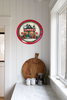 TRAY RED GREEN PLASTIC ROUND Decoupaged Hand Painted Upcycled Repurposed Wall Art CHRISTMAS LOLLIPOP HOUSE Home Decor Christmas Wall Art Shelf Sitter Gift - JAMsCraftCloset