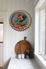 Metal Round RED, WHITE, and BLUE TRAY Farmhouse Country HEN WITH WATERING CAN Design Wall Art Country Farmhouse Decor Handmade Kitchen or Coffee Bar Decor Gift Idea &nbsp;- JAMsCraftCloset