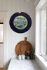 PLATE CHARGER NAVY BLUE PLASTIC ROUND DECOUPAGED Upcycled Repurposed Wall Art or Shelf Sitter WELCOME Decor Kitchen Decor Home Decor Wall Art Gift WEDDING - JAMsCraftCloset