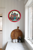 TRAY RED GREEN PLASTIC ROUND Decoupaged Hand Painted Upcycled Repurposed Wall Art CHRISTMAS CANDY CANE HOUSE Home Decor Christmas Wall Art Shelf Sitter Gift - JAMsCraftCloset
