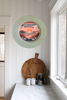 PLATE CHARGER TEAL AQUA PLASTIC ROUND DECOUPAGED Upcycled Repurposed Wall Art or Shelf Sitter GOOD MORNING - BEACH SCENE Home Coffee Bar KITCHEN Bathroom Decor Gift WEDDING - JAMsCraftCloset