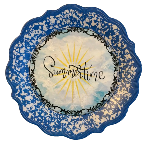 PLATE HARD PLASTIC ROUND DECOUPAGED Upcycled Repurposed Wall Art or Shelf Sitter SUMMER THEMED Decor Kitchen Decor Home Decor Gift WEDDING