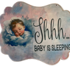 Large FANCY SHAPED Wooden Decoupaged NURSERY SIGN Farmhouse Country Wall Art BABY SLEEPING - BOY and GIRL Handmade BABY SHOWER Gift Idea Crafters Delight - JAMsCraftCloset