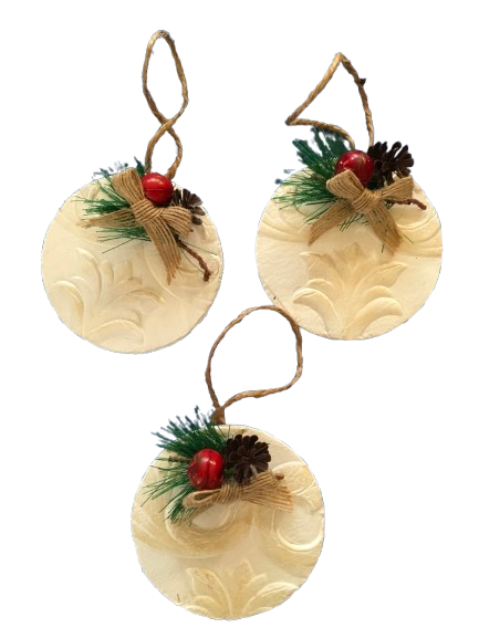 ROUND PINE, PINECONE, BERRY, BOW Faux Ceiling Tile Handmade and Hand Painted Wall Art Christmas Ornament Shelf Sitter Collectible WINTER Decor Gift Idea Home Decor Unique SET OF 3 - JAMsCraftCloset