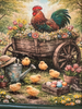 Vintage Wood Frame Decoupaged on Glass - Hen With Chicks in Wagon - Shelf Sitter Handmade Country Farm Decor Wall Art Gift - JAMsCraftCloset