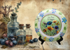 PLATE FLORAL PLASTIC ROUND DECOUPAGED Upcycled Repurposed Wall Art or Shelf Sitter LAZY DAYS OF SUMMER Green Red Blue Floral Home Decor Wall Art Gift WEDDING - JAMsCraftCloset