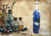 GLASS BOTTLE WHITE With Decoupaged BLUE SILK FLOWERS and PEARLS Shelf Sitter Home Decor Country Farmhouse Decor Wedding Decor Gift Idea - JAMsCraftCloset