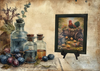 Vintage Wood Frame Decoupaged on Glass - Hen With Chicks in Wagon - Shelf Sitter Handmade Country Farm Decor Wall Art Gift - JAMsCraftCloset
