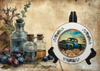 Glass PLATE Round BLUE FARM TRUCK - DASIES Country Farmhouse Kitchen Shelf Sitter Handmade Decoupaged Repurposed Upcycled Birthday Gift Idea - JAMsCraftCloset