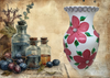 Glass WHITE Vase Decoupaged RED SILK FLOWERS HAND PAINTED LEAVES and BLING Wedding Decor Shelf Sitter Floral Vase Flower Vase Gift Idea Table Decor Centerpiece Home Decor Cottage Chic Farmhouse Decor Victorian Decor - JAMsCraftCloset
