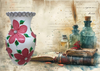 Glass WHITE Vase Decoupaged RED SILK FLOWERS HAND PAINTED LEAVES and BLING Wedding Decor Shelf Sitter Floral Vase Flower Vase Gift Idea Table Decor Centerpiece Home Decor Cottage Chic Farmhouse Decor Victorian Decor - JAMsCraftCloset